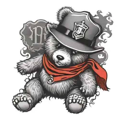 Teddy Bear Wearing A Red Scarf And Nypd Cop Hat