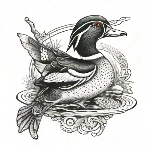 Male Wood Duck And Fishing