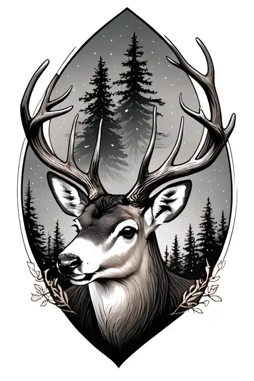 Whitetail Deer Head With Trees Sleeve