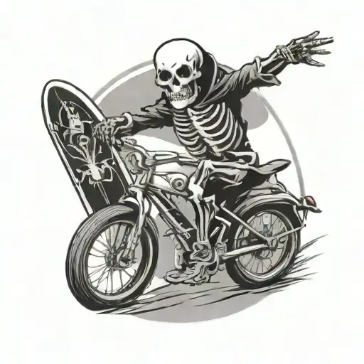 Skeleton Riding A Bicycle Holding A Bodyboard
