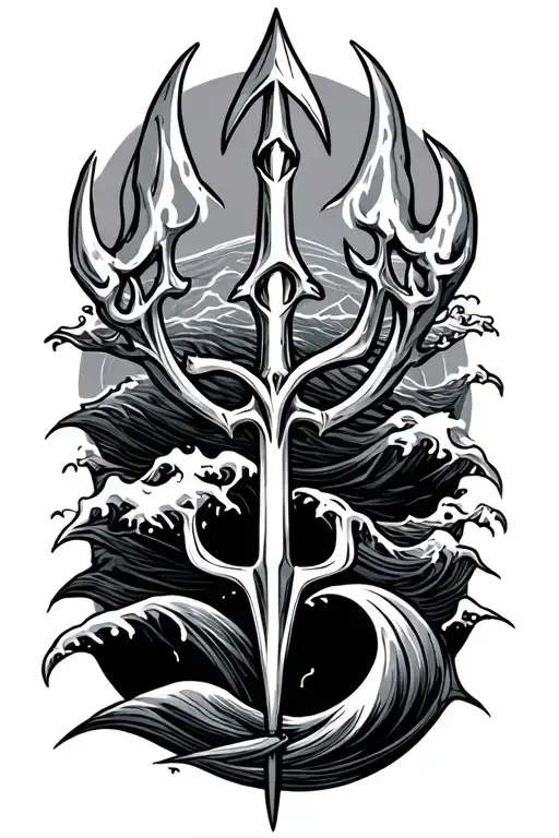 Trident Surrounded With Waves No Background