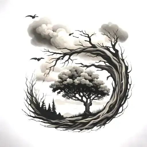 Tree Growing Representing Your Love With Clouds Surrounding
