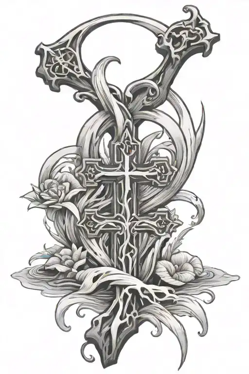 Salmaca Cross With Water Flowing River Running