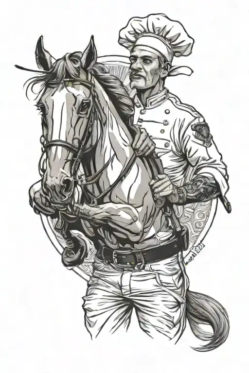 A Cool Chef With His Horse