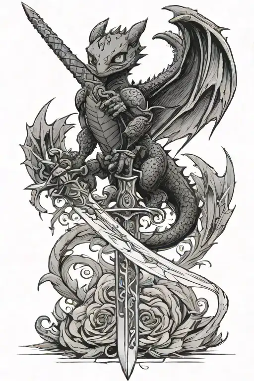 Long Sword With Toothless Night Fury Curled Around With Wings Out
