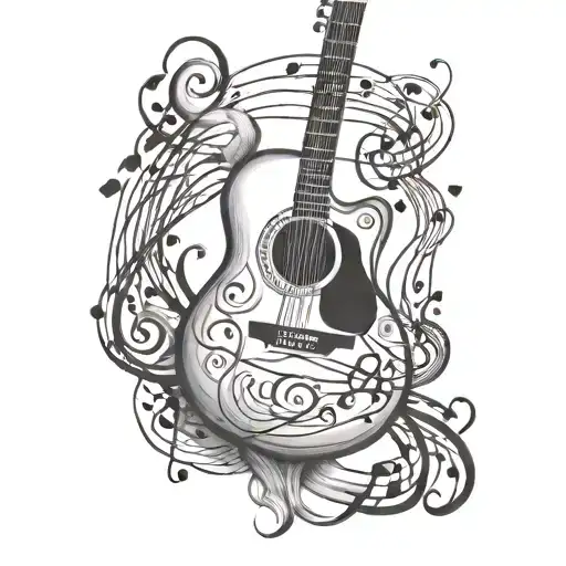Guitar Sketched With Music Notes And 11 22 24