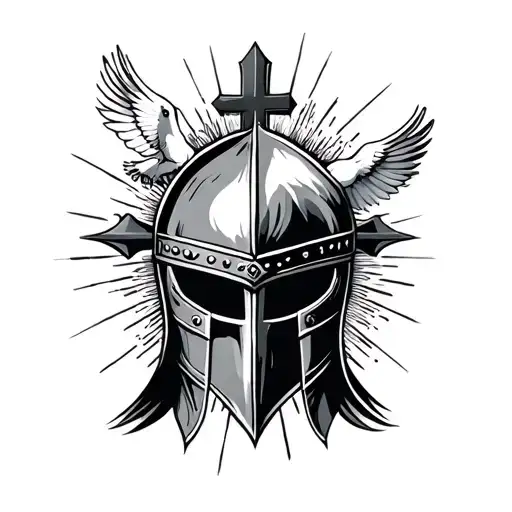 Crusader Helmet With Sun Rays And A Cross With Doves