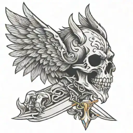 Skull Of A Wolf With Wings And Sword