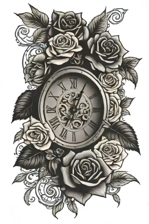 Roman Clock Surrounded By Roses