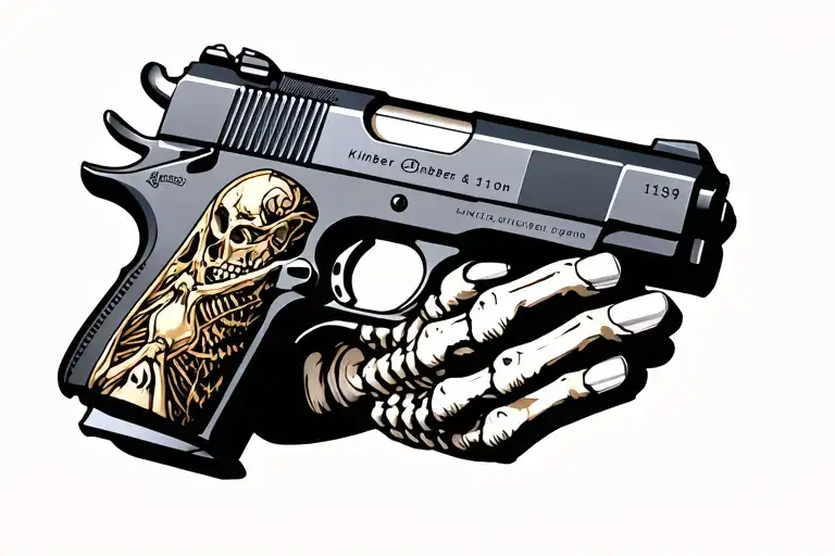 Kimber 1911 Gun With Skeleton Hand Holding