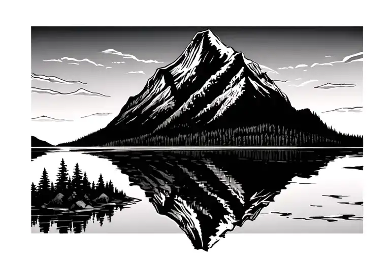Mountain Scene With Lake Reflecting