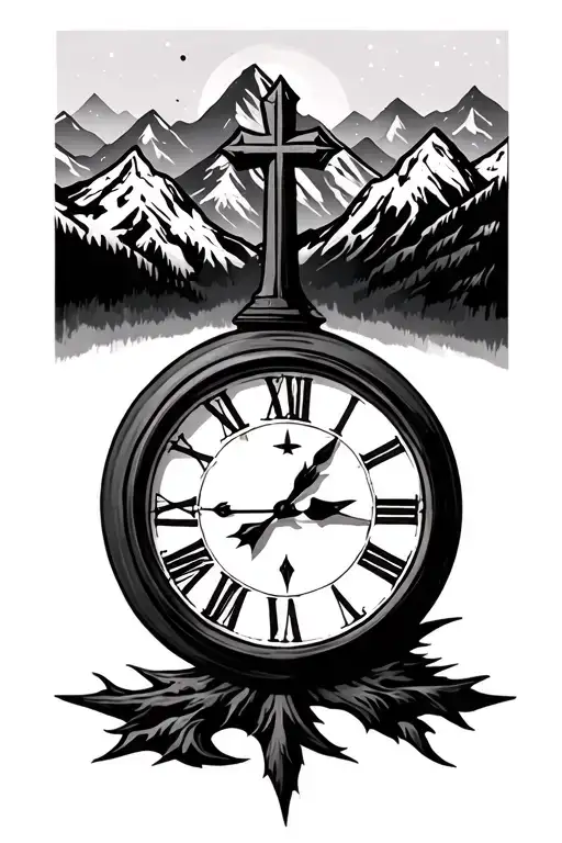 Mountains Clock And Cross