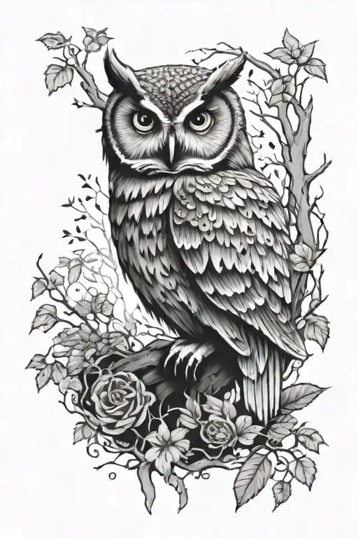 Owl Surrounded By Forrest Themed Half Sleeve