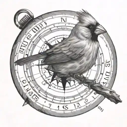 Cardinal Perched With Compass Surrounded