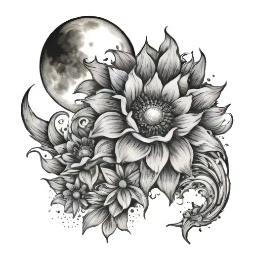 Moon Shining Over Stars And Flower Blooming