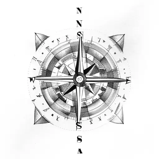 Compass With Continents And Mountains