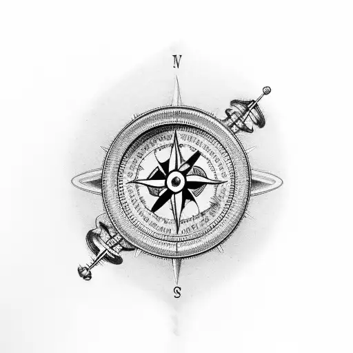 A Black-grey Tattoo Of A Stethoscope Intertwined With A Compass