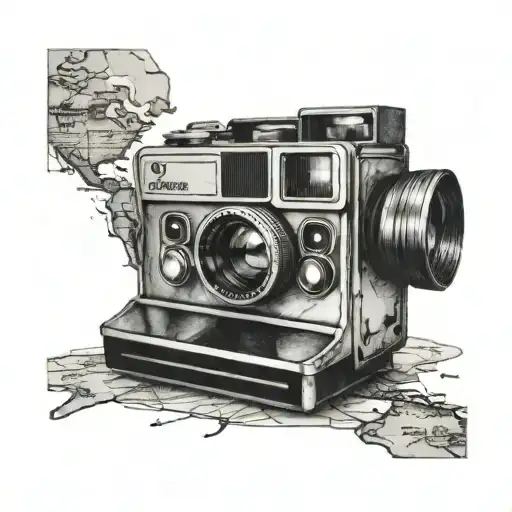 Polaroid Camera Fine Line With World Map In The Lens