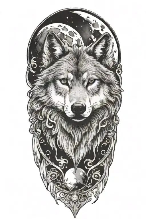 Wolf Head With Moon Above It