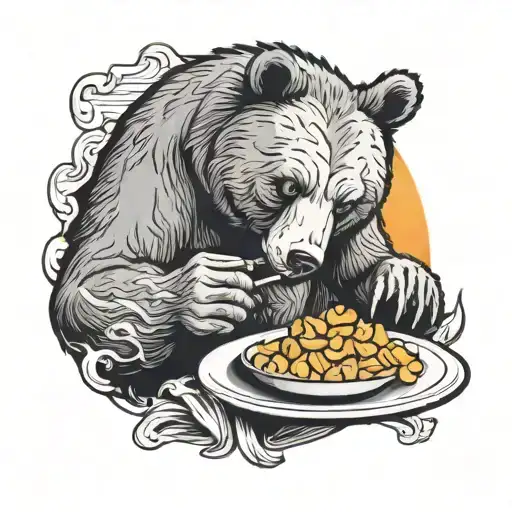Bear Eating Cornflakes And Smoking In The Sunset