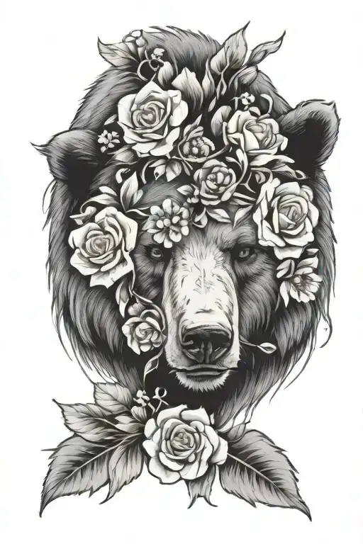 Bear Head With Flowers