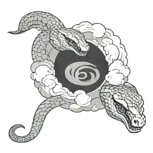 Ouroboros Snake Eating Itself With Clouds Surrounding