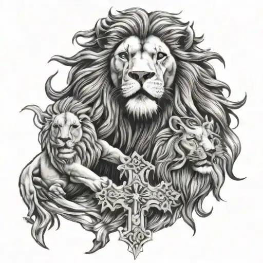 Lion With Cross And Jesus