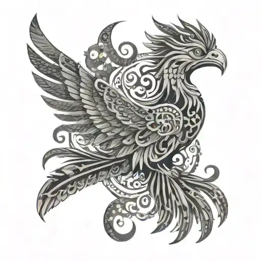 Mayan Phoenix With Mayan Pattern Surrounding