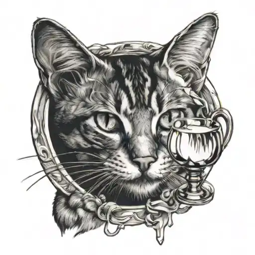 Cat Drinks From Mirror Reflecting