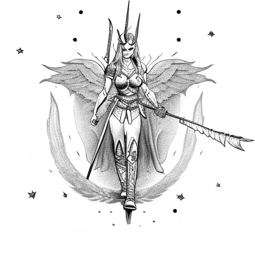 Warrior Woman On Unicorn With Wings