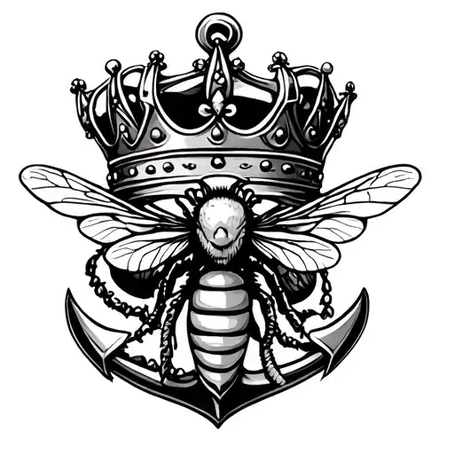 Crown With Anchor And A Bee Surrounded