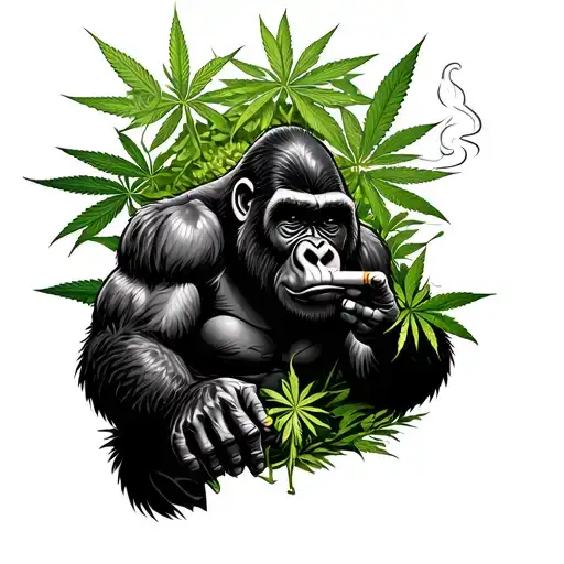Bogan Gorilla Smoking A Joint Surrounded By Cannabis Plants