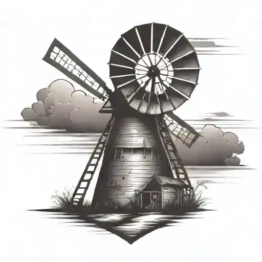 Old Windmill With Sunset In Front Of An Indian Arrowhead