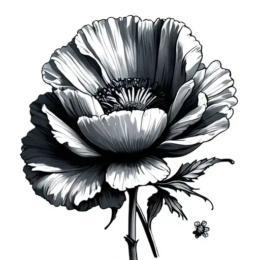 Fine Line Forget Me Not Flowers And Poppy Flower