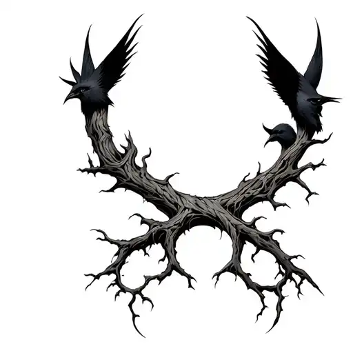 Yggdrasil Tree Ragnorok Hugin And Munin Black Work Tribal