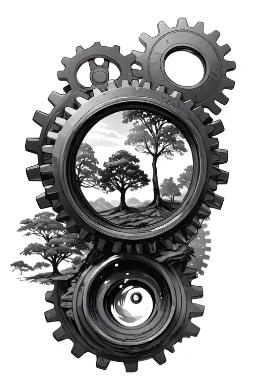 Gears And Mechanical Elements Like Trees Looking Through Lens