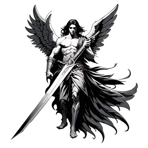 Archangel Heroic Sword Pose Surrounded