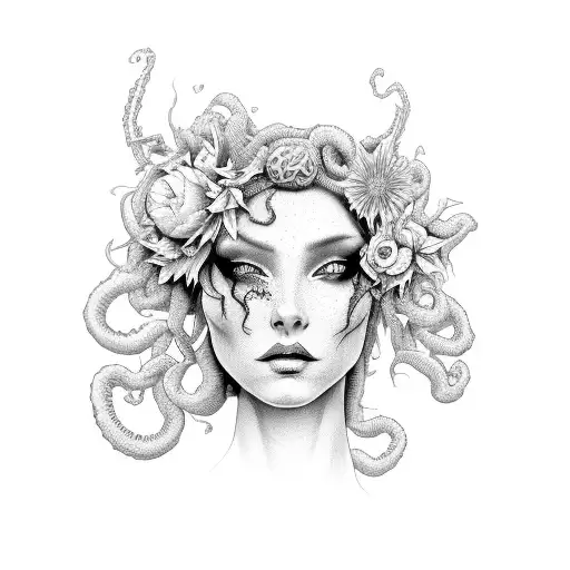 Dark Witch Medusa With Flowers
