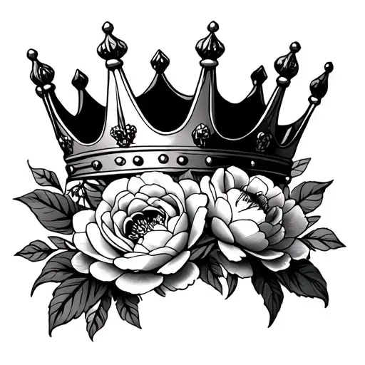 King Crown Tattoo With Peonies And 5-6-2000