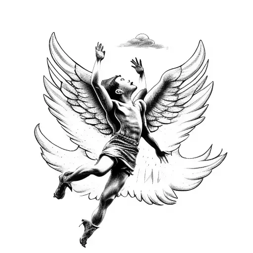 A Sketch Of A Fallen Angel Reaching For The Sky