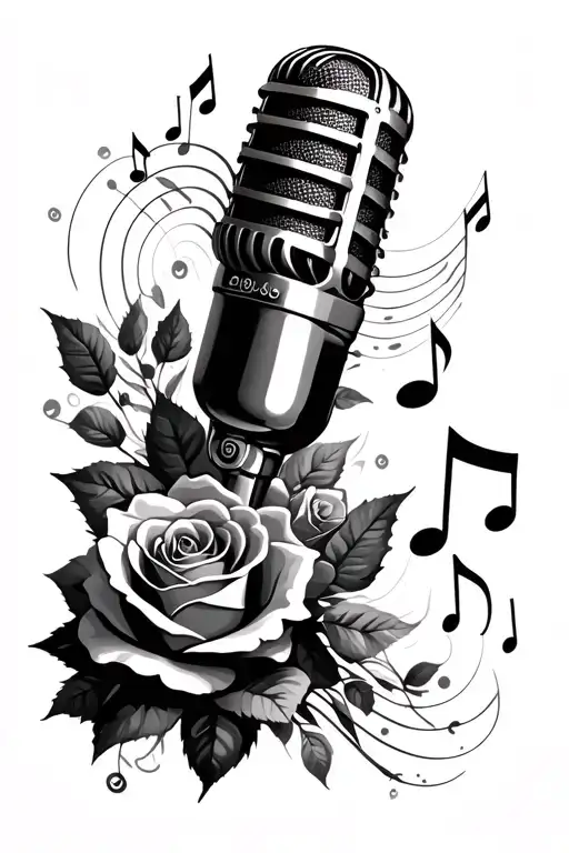 Music Notes Flowing With Microphone Surrounded By Roses