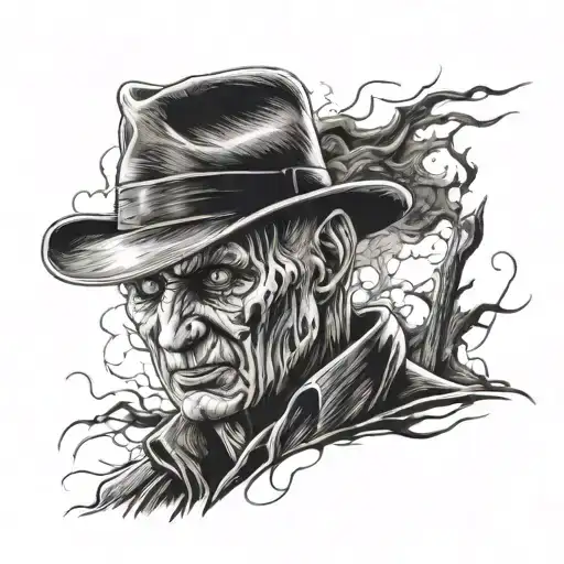 A Detailed Portrait Of A Famous Horror Movie Villain Like Freddy Krueger Or Michael Myers