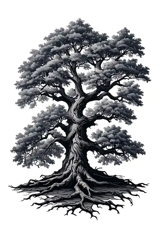 Oak Tree Silhouette Intertwined