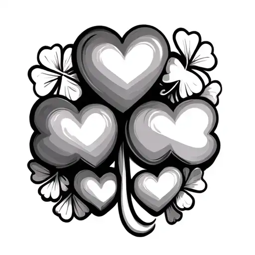 Three Small Hearts In A Straight Line And A Separate Shamrock