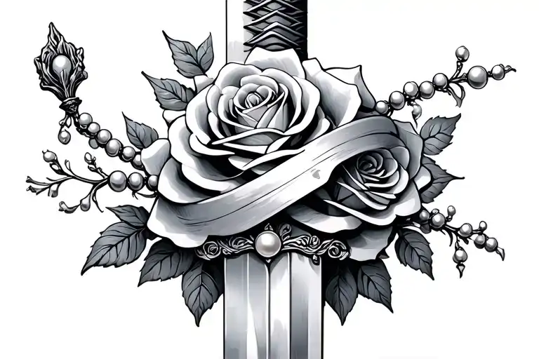 Sword With Roses And Pearls Wrapped Around It