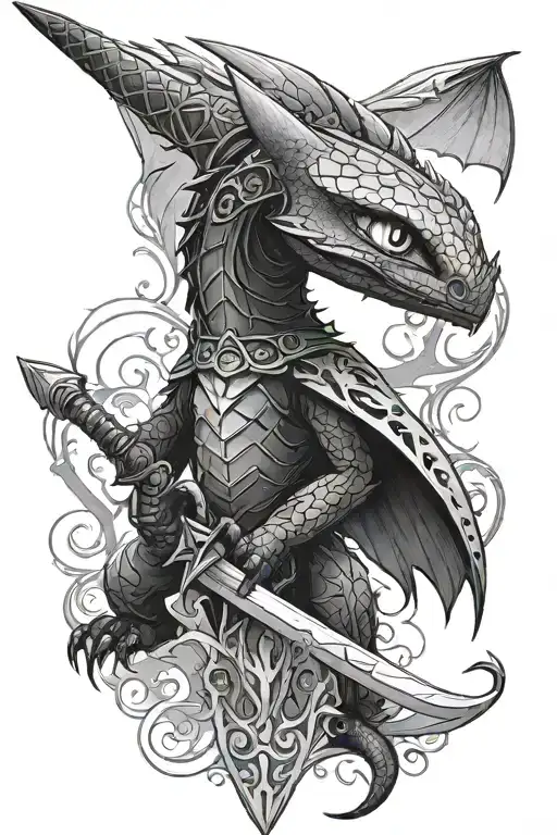 A Tall Sword Tattoo With Toothless From How To Train Your Dragon