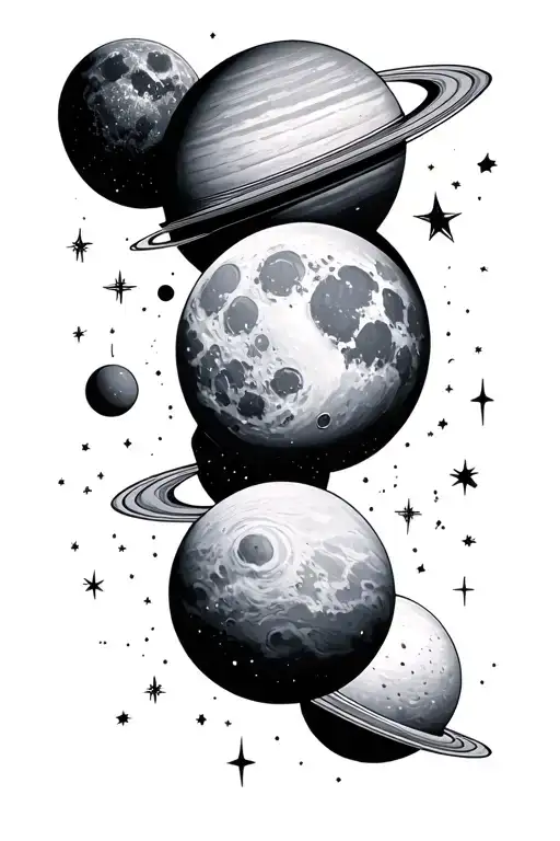 Astronomy Moon Sun Planets Stars In A Line