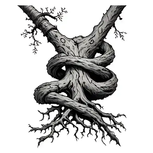 Pegan Druid Staff Wrapping Tree With Roots