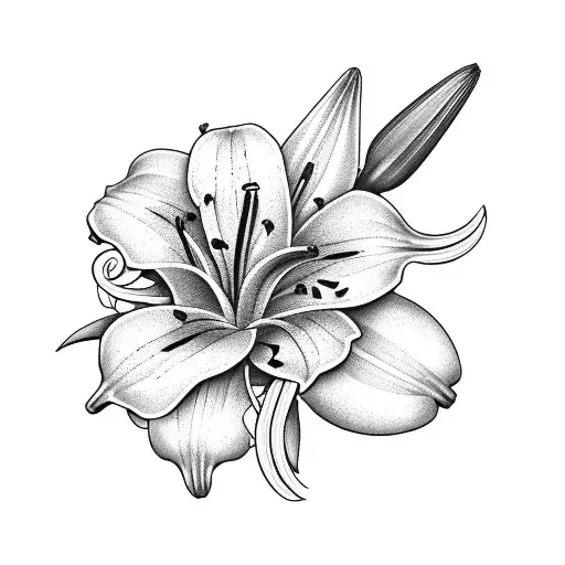 Design A Shoulder Tattoo Featuring A Band Of Lily Flowers Intertwined With A Thin Trennt Pattern