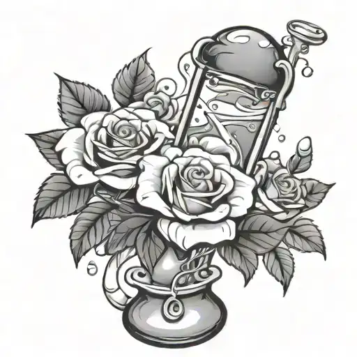 Classic Lava Lamp With Heart Shaped Oil Bubble And A Rose Wrapping Around The Lava Lamp Exterior